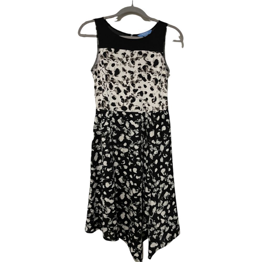 simply Vera Wang Sleeveless Hankerchief Hem Black White Print Dress XS
